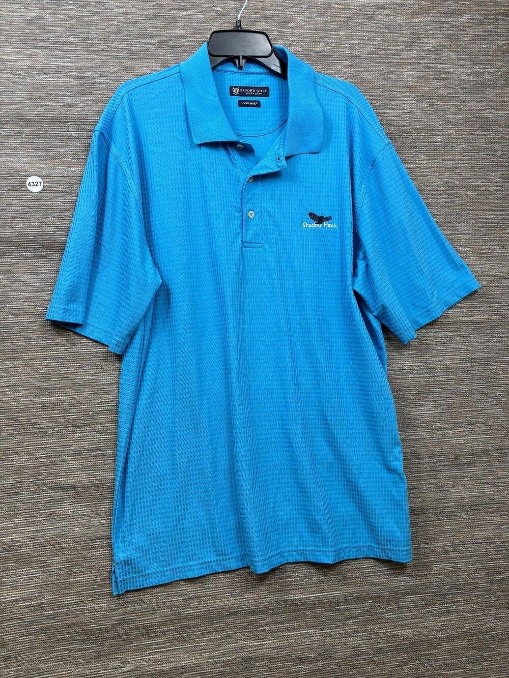 Oxford Golf Polo Shirt Mens XL Blue Super Dry Coolmax Shadow Hawk Golf Check